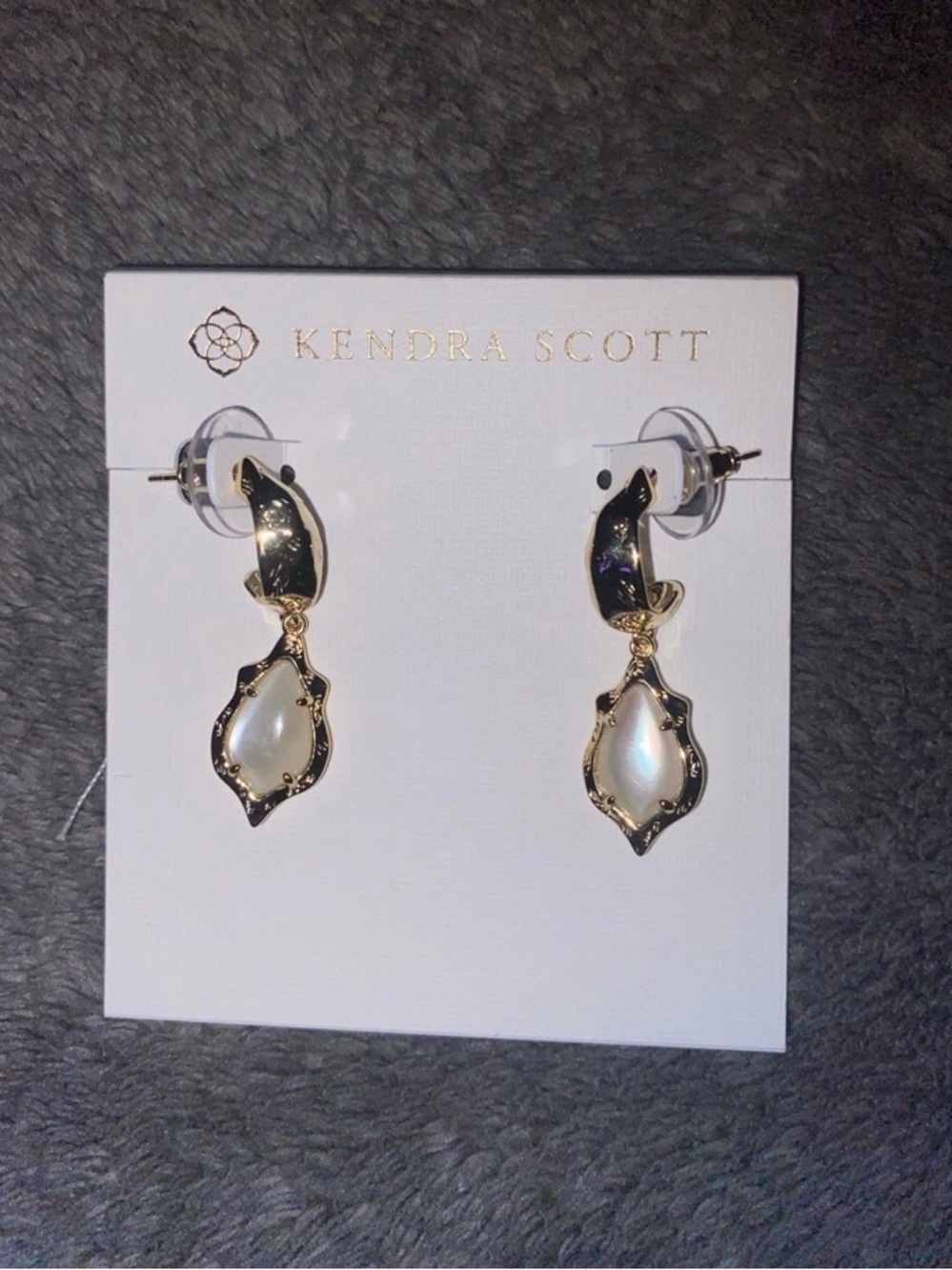 Kendra Scott Adriana Scallop Frame Gold & Mother of Pearl Huggie Earrings $75